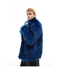 Asos Faux Fur Jacket In Blue For Men