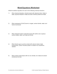 Word Equations Worksheet