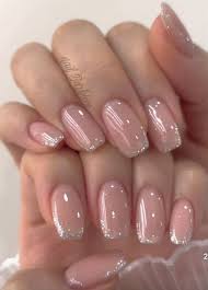 natural gelish nails with light silver