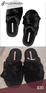 Victorias Secret Fluffy Velvet Bow Slippers M 7 8 Size