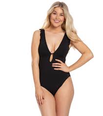 Kate Spade New York Solid Ruffle Sleeve Plunge One Piece Swimsuit