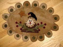 extremely primitive snowman penny rug mat