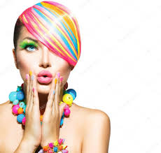 beauty woman with colorful makeup hair