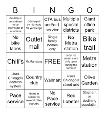Chicago Suburbs Bingo Card