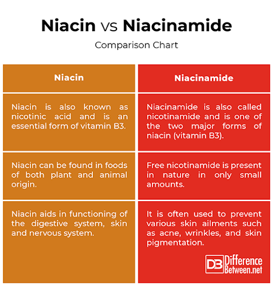 Difference Between Niacin and Niacinamide | Difference Between | Niacin vs Niacinamide