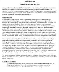 Construction Manager Job Description Sample 7 Examples In Word Pdf