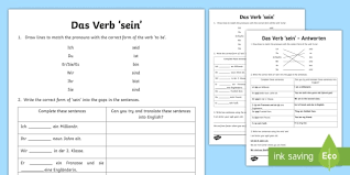 Verb To Be Conjugation Worksheet Worksheet German