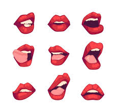 female mouths with bright red lipstick