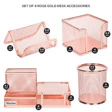 Gold, white, marble, acrylic home office decor and accessories. Desk Organizer Office Accessories Set Set Of 4 Rose Gold Desk Accessories Mesh Desk Set Includes Pen Case Sticky Note Holder Business Card Tray And Desk Organizer Walmart Com Walmart Com