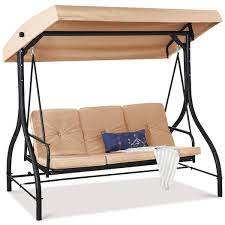 Best Choice S 3 Seat Converting Outdoor Patio Canopy Swing Hammock Tan