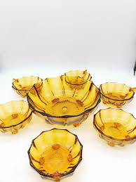 Art Deco Amber Glass Serving Bowl With
