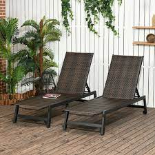 Outsunny 2 Pieces Wicker Patio Lounger