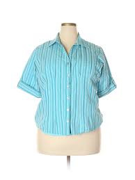 Details About Christopher Banks Women Blue Short Sleeve Button Down Shirt 1 X Plus