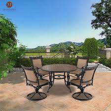 Mondawe Classic 5 Piece Cast Aluminum Outdoor Dining Set With Swivel Sling Chairs Ceramic Tile Top Table