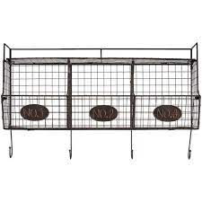 black wire wall shelf with baskets