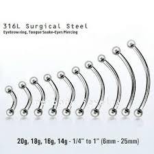 Details About 20g To 10g Surgical Steel Curved Barbell Eyebrow Ring Tongue Snake Eyes Piercing