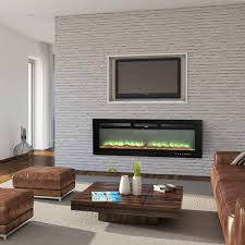 Boyel Living Black 50 In Wall Mounted Recessed Electric Fireplace With Logs And Crystals Remote 1500 750 Watt