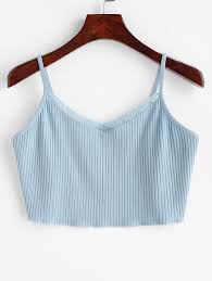 11 Off 2020 Zaful Ribbed Cami Crop Top In Baby Blue Zaful Europe