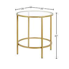 Brass Finish Round Glass Top End Table