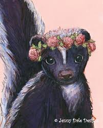 skunk wearing rose flower crown pink