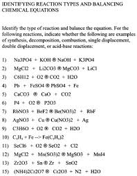 Balancing Chemical Equations Identify