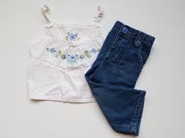 Details About Girls Baby Gap Old Navy White Flower Tank Denim Jeans Outfit 12 18 24 2 2t