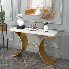 white modern narrow console table with