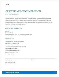 Construction Project Completion Certificate Template For Work