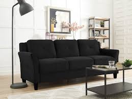 cal black microfiber 3 seater sofa