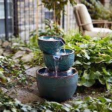Blue Ceramic Bowl Fountain With Leaf