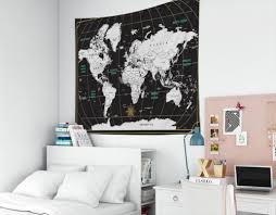 World Map Tapestry Wall Hanging Black