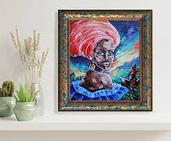 African Woman Painting Black Original