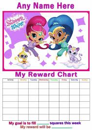 Personalised Childrens A4 Reward Behaviour Chart Shimmer Shine And Stickers
