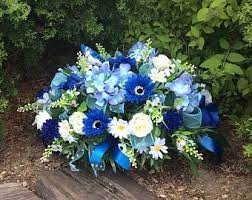 All material was hot glued into the floral foam for stability. Cemetery Flowers Blue And White Tribute Headstone Saddle Cemetery Flowers Artificial Flowe Cemetery Flowers Artificial Flower Arrangements Memorial Flowers