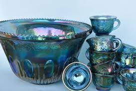 Vintage Punch Bowl Set Carnival Glass