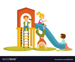 Kids Children Playing On Playground Cartoon