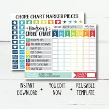 Chore Chart Template Chore Chart Printable Kids Chore Chart Chore Chart For Kids Child Responsibilty Chart Editable Chore Chart Diy