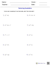 Quadratic Functions Factoring Quadratics