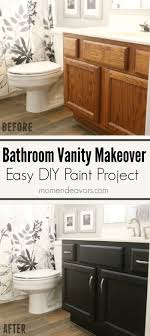 Remove all doors and drawer fronts, then lightly sand all exterior surfaces of cabinets and clean away any grease or oils. Bathroom Vanity Makeover Easy Diy Home Paint Project Paint Layjao