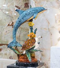 Dolphin Turtle Fish Bronze Sculpture