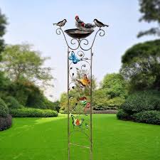 Freestanding Bird Bath For Outdoor With Plant Trellis 2 In 1 Baths Bowl Metal Bird Feeders Trellis