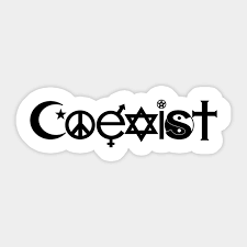 Coexist meaning · to exist together, at the same time, or in the same place. Coexist Religions Sticker Teepublic