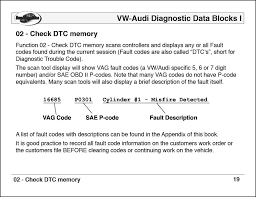 Vw Audi Diagnostic Data Blocks Volume One Euro Auto Training