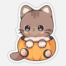 cute cartoon cat in the pumpkin