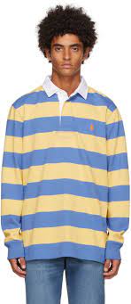 yellow blue rugby long sleeve polo