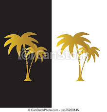 Vector palm tree silhouette icons on white background, branch, climate, environment, exotic, flora, floral, hawaii, icon vector illustration of black palm tree on yellow sunset background. Palm Tree Golden Vector Logo Design Template Beach Palm Tree Royal Golden In White And Black Background Canstock