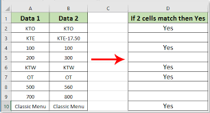 how to compare two cells and return yes