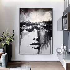Large Abstract Lady Painting Black And