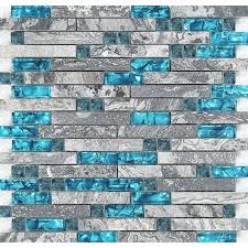 blue glass stone mosaic wall tiles gray
