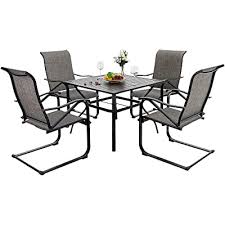 Save 15% on select patio furniture with code july. Buy Phi Villa 5 Piece Patio Dining Table Set For 4 37 Square Metal Dining Table With Umbrella Hole 4 Spring Sling Chairs For Outdoor Deck Yard Online In Indonesia B08pp75jvx